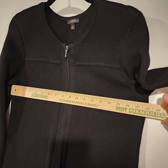 Talbots Luxe Knit Zip Front Jacket Black Tight Knit Sweater Cargian Jacket sz M - Picture 7 of 8